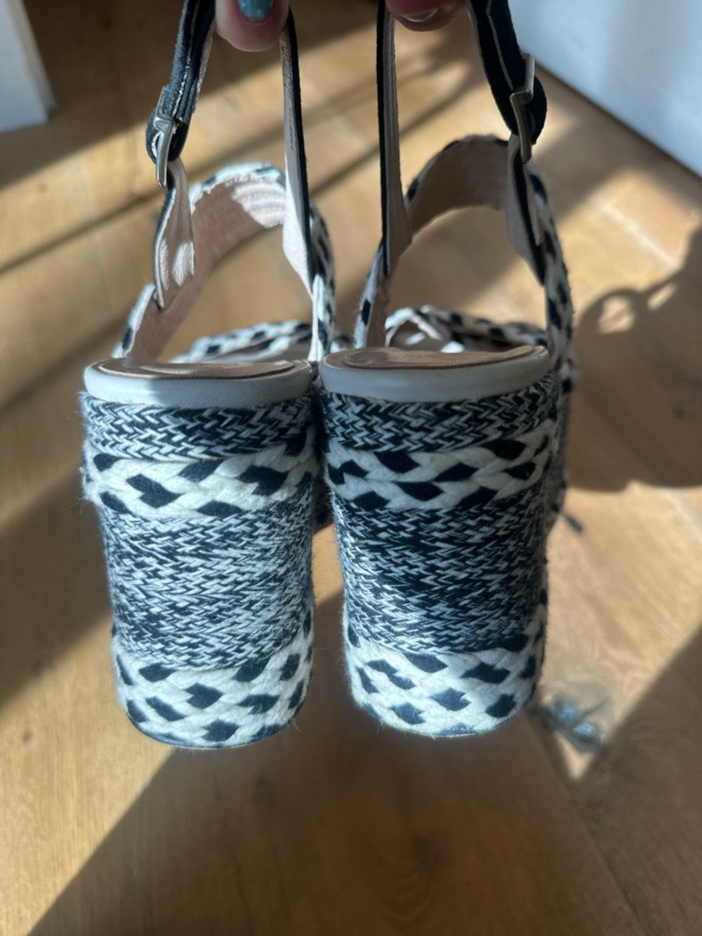 Free People Dolce Woven Platform Wedge Sandal Black White | Size 8.5 - Picture 7 of 7